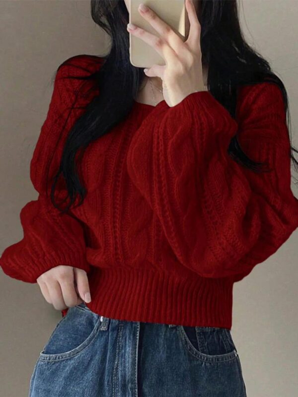 women dark red sweater